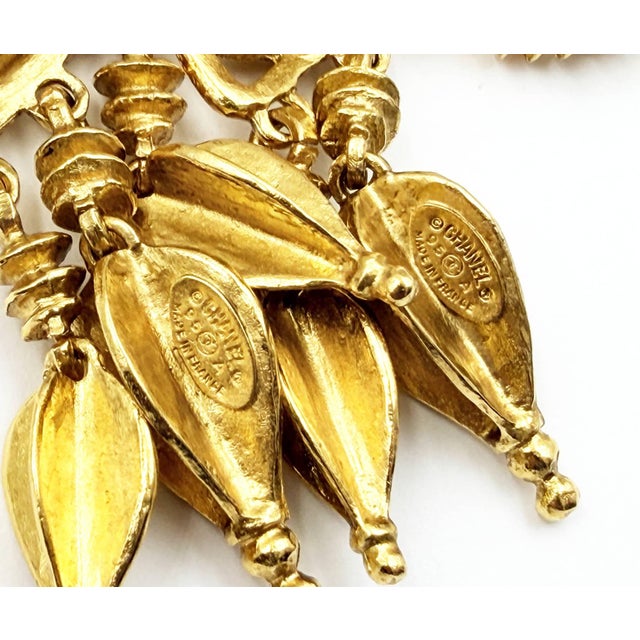 1990s Chanel Vintage Gold Plated CC Square Filigree Spear Dangle Clip on Earrings, A Pair For Sale - Image 5 of 6