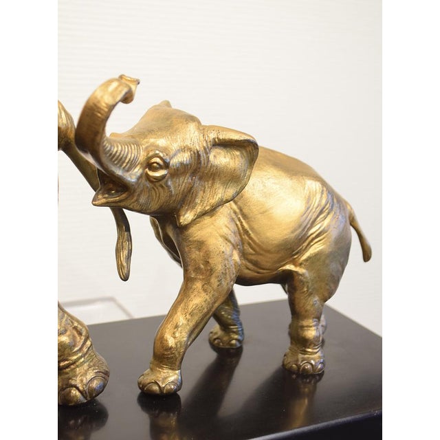 Black Irénée Rochard, Elephant with Baby, 1920s-1940s, Golden Spelter For Sale - Image 8 of 17