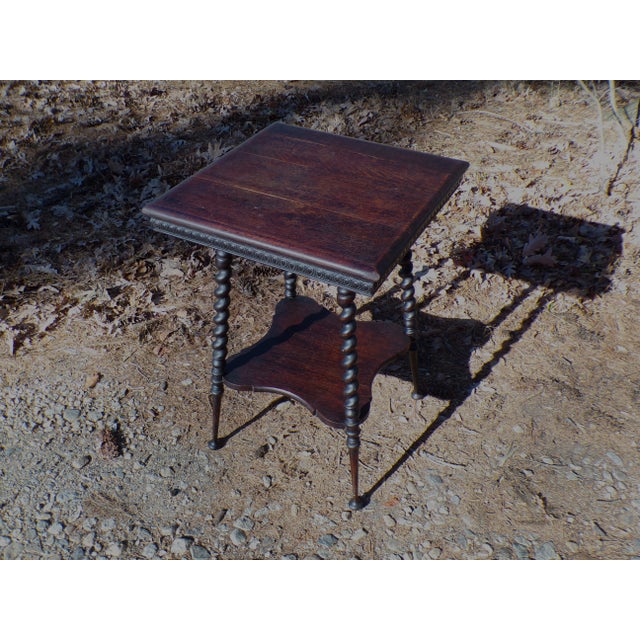 Antique 19th C Victorian Solid Oak Barley Twist Table Plant Stand Parlor Table For Sale - Image 10 of 10