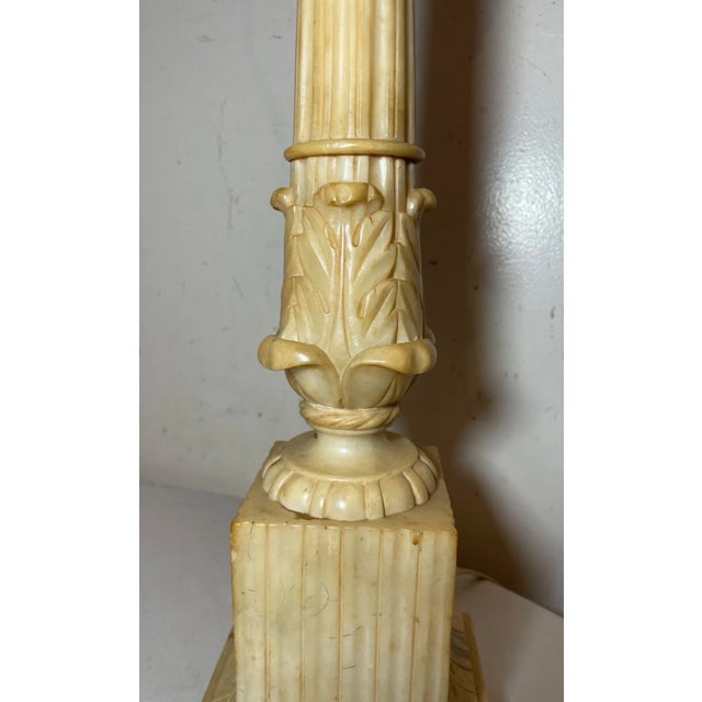 Large Antique Hand Carved Alabaster Stone Marble Column Electric Table Lamp For Sale - Image 10 of 12