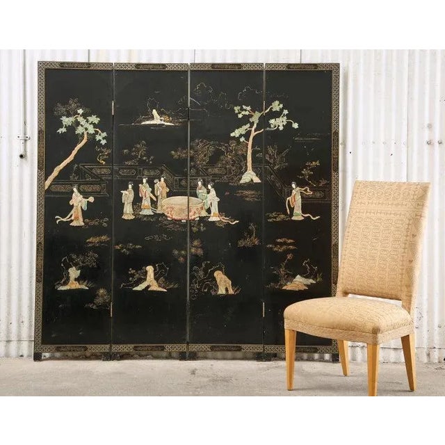 Chinese Export Four Panel Carved Soapstone Lacquered Screen Chairish