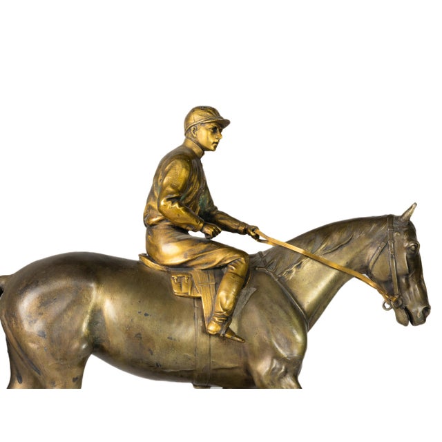 Equestrian Statue of Jockey on Horse, 19th Century, Patinated & Gilt Bronze For Sale - Image 4 of 7