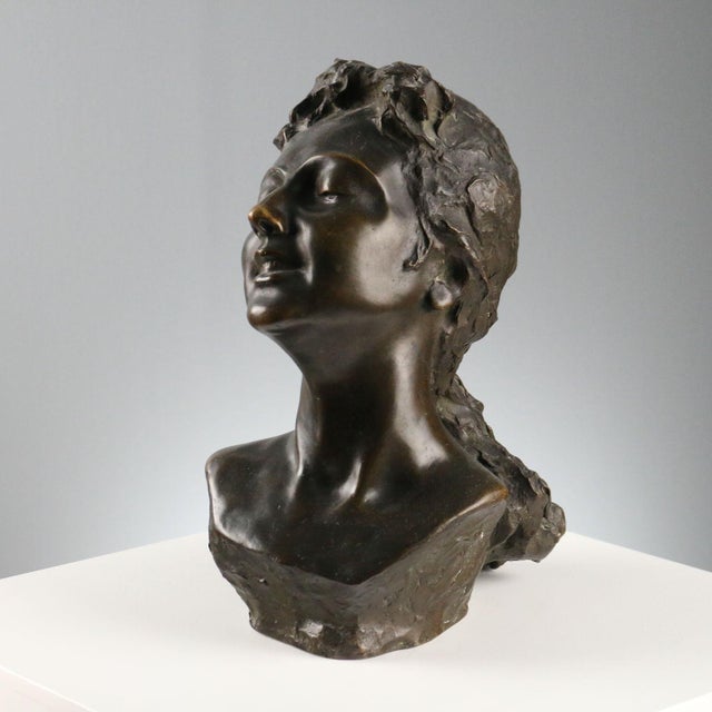 Metal Young Woman's Face, 19th-20th Century, Bronze For Sale - Image 7 of 7