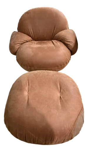 Gubi Pacha Lounge Chair (Returning Swivel Base) and Matching Ottoman in Leather