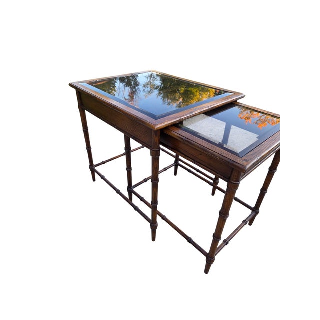 Thomasville Vintage Faux Bamboo Nesting Stacking Tables Hollywood Regency Glass For Sale - Image 9 of 18