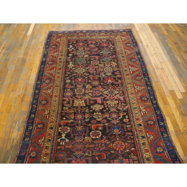 Brown 1880s Brown Geometric Antique Persian Tribal Kurdish Rug 4'6" X 8'4" Knotted Wool Carpet For Sale - Image 8 of 9