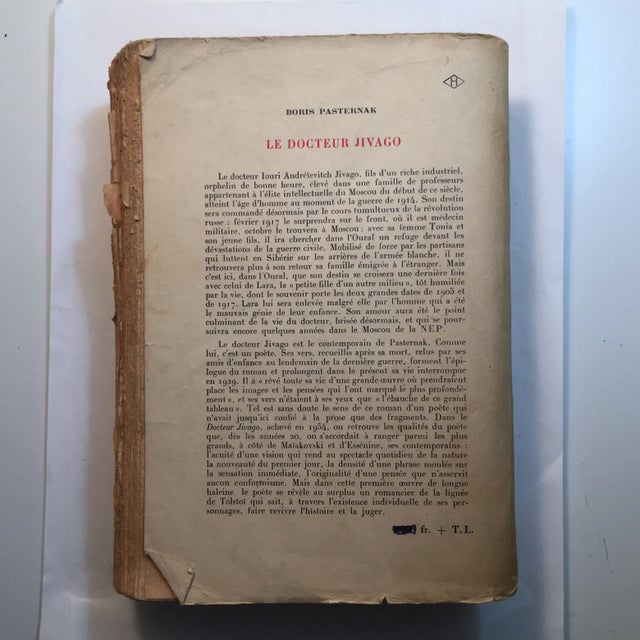Doctor Zhivago. Paris, France: Gallimard, 1958. Softcover with paper wraps, no dust jacket. Ivory colored cover and pages,...