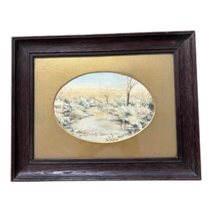 Antique English Framed Watercolor and Pastel Rural Landscape