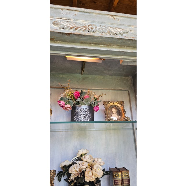1930s Vitrine Cabinet, French Bluish Display Cabinet/ Case, Cracked / Peeling Finish For Sale - Image 18 of 18