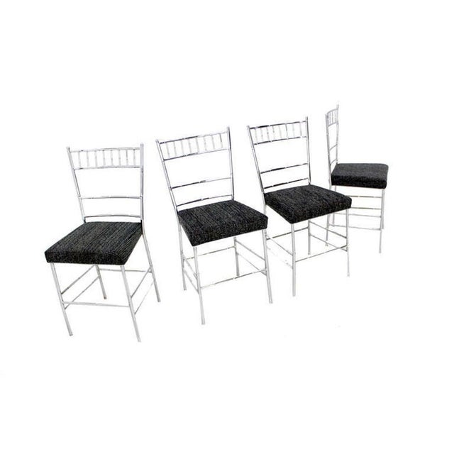 Set of Four Mid-Century Modern Faux Bamboo Chrome Designer Dining Chairs MINT! New Upholstery.