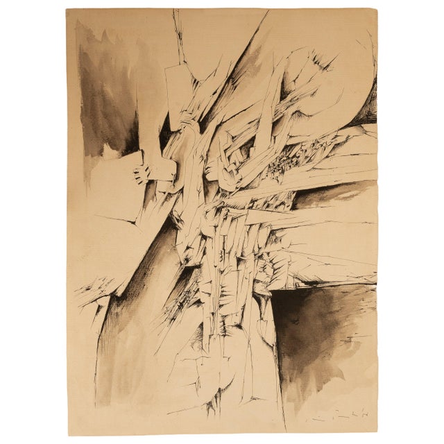 Abstract Italian Mid Century Abstract Modernist Ink & Watercolor Painting "Fragmentation" by Gio Pomodo, 1956ro, 1956 For Sale - Image 3 of 13