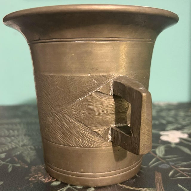 Vintage Pharmacy Apothecary Brass Mortar. Beautiful piece. Measures 4.5” H x 4.85” diameter at top, 3” diameter at base x...