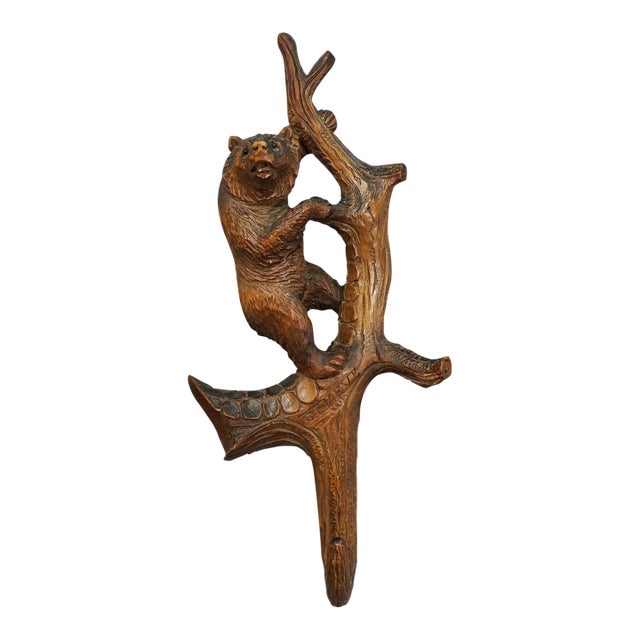 Lovely Black Forest Carved Whip Holder With Bear Ca. 1900s For Sale