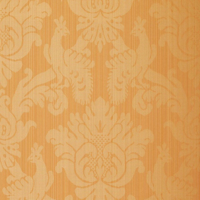 Schumacher Valette Strie Damask Wallpaper in Terracotta For Sale