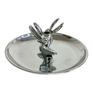 1970s Vintage Boho Chic Figurative Chrome Large Billed Ducks Ashtray With Snuffer. For Sale