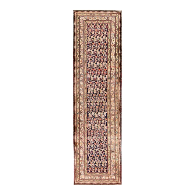 Paisley Design Antique Persian Malayer Runner in Dark and Light Tones For Sale