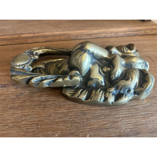 Vintage English Brass Lion Head Door Knocker For Sale - Image 4 of 4