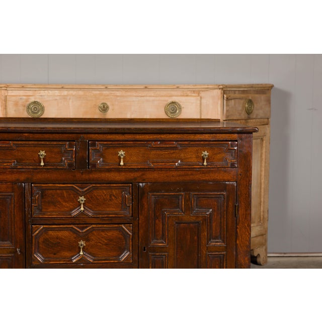 Wood English 19th Century Oak Dresser Base with Geometric Front, Drawers and Doors For Sale - Image 7 of 12