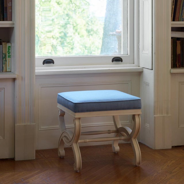 Bunny Williams Home Bunny Williams Home Charlottesville Stool in Alpine White with Aegean Upholstery For Sale - Image 4 of 6
