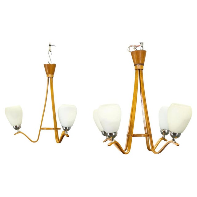 Mid-Century Czech Wood and Glass Chandeliers by Dřevo Humpolec, 1970s, Set of 2 For Sale - Image 15 of 15