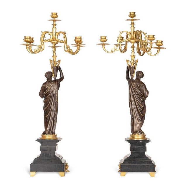 French Ormolu Bronze Candelabras on Black Marble, 1870s, Set of 2 For Sale - Image 4 of 18