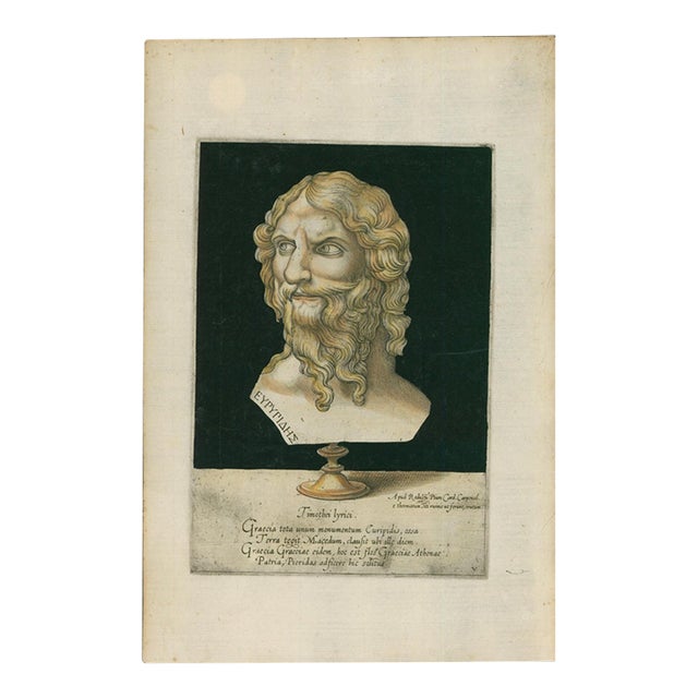 Euripides – Ancient Greek Tragedian – Lafreri Engraving, Rome, 1569 For Sale