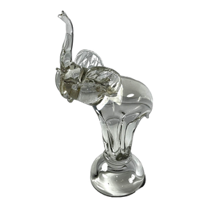 Late 20th Century Clear Art Glass Elephant Sculpture With Raised Trunk Attributed to Murano