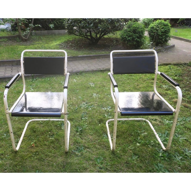 Mid-Century Iron and Wood Painted Garden Chairs, Set of 2 For Sale - Image 4 of 11