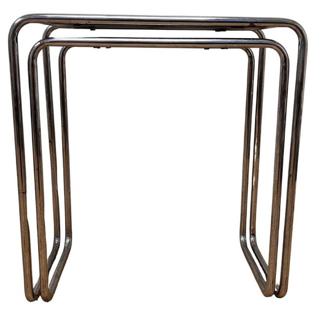 Brown Vintage Bauhaus Chrome Nesting Tables by Marcel Breuer, 1930s, Set of 2 For Sale - Image 8 of 8