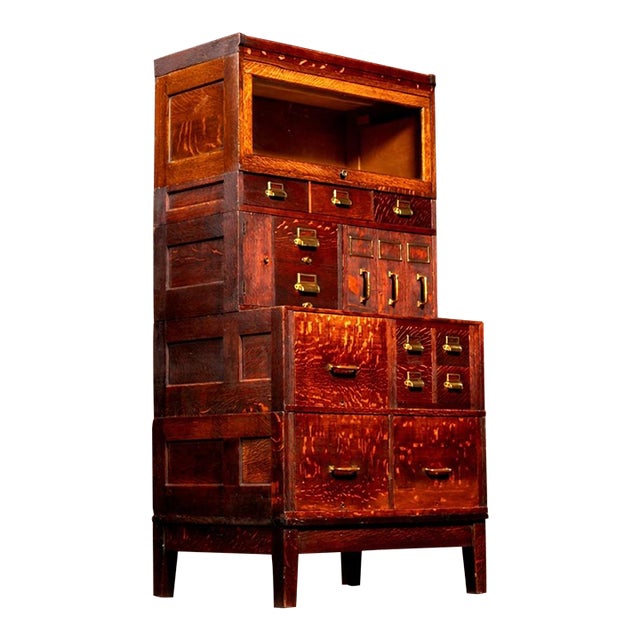 Early 20th Century Modular Oak Barrister Cabinet by Yawman & Erbe For Sale