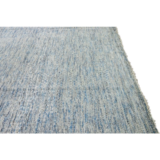 Light Blue Modern Savannah Handmade Geometric Oversize Wool Rug For Sale - Image 10 of 11