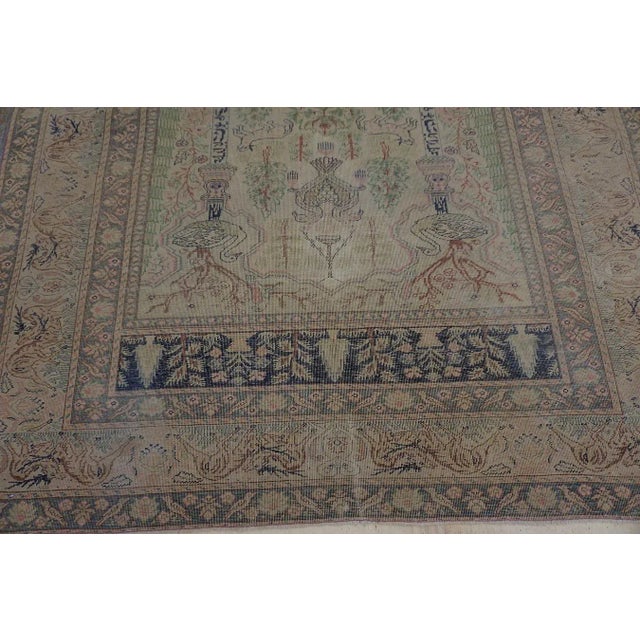 Textile 1920s Antique Beige Cypress Trees Animals Panderma Kayseri Turkish Knotted Rug For Sale - Image 7 of 12
