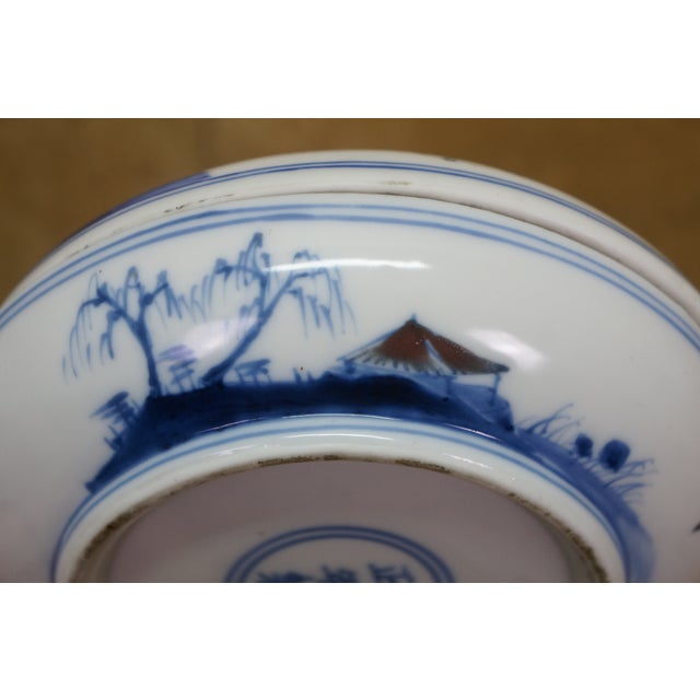 Antique Chinese Qing Blue & White Round Porcelain Ink Seal Paste Box 5" For Sale - Image 11 of 13
