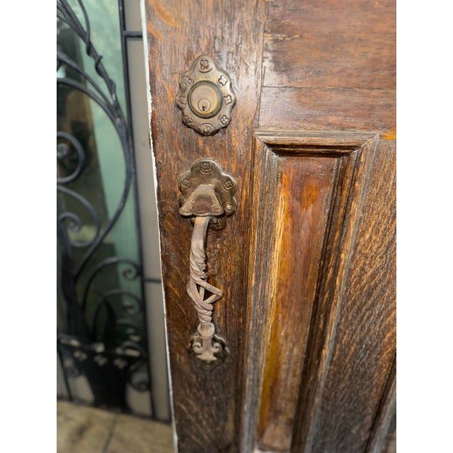 1920s Original 1920s Spanish Revival Style Arched Entry Door With Original Hardware and Arched Speakeasy For Sale - Image 5 of 12