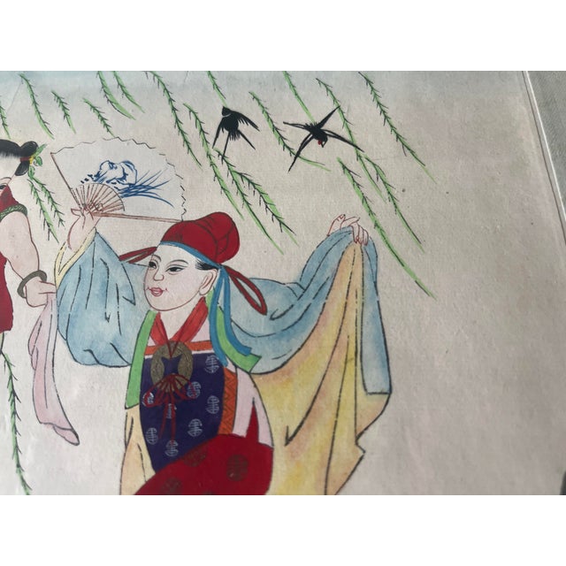 Antique Chinese Oil Painting of Children at Play on Stilts Unsigned For Sale - Image 4 of 7