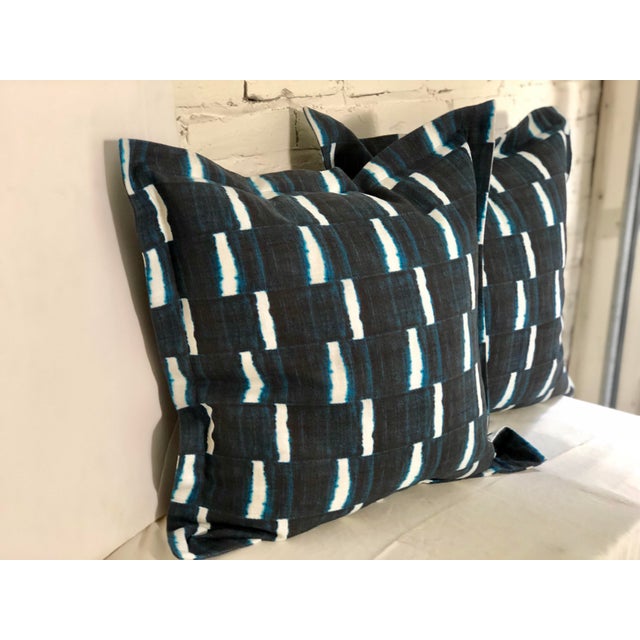 Tribal 24” Indigo Dyed Linen Pillows by Jim Thompson - a Pair For Sale - Image 3 of 10