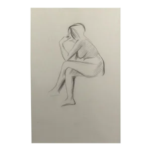 Jean-Louis Forain Pencil on Paper Drawing, Seated Nude Woman Study