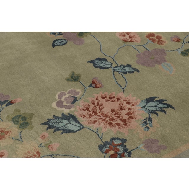 Art Deco Rug & Kilim’s Chinese Art Deco Inspired Rug, Light Green and Blue With Florals For Sale - Image 3 of 8