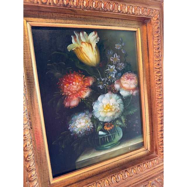 Framed, Signed Oil on Canvas Painting of Floral Still-Life For Sale - Image 4 of 11