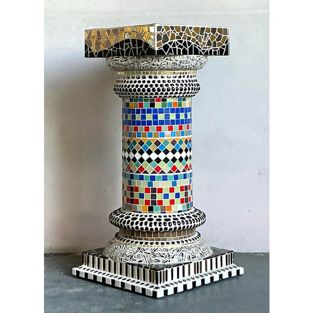 Vintage Boho Glass Mosaic Block Pedestal For Sale - Image 4 of 10