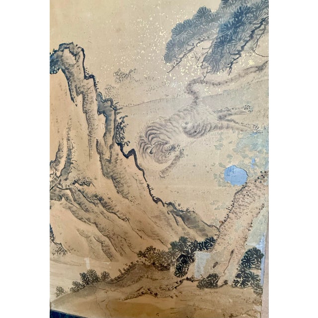 Asian Style Antique Chinese Panel Folding Screen Byobu Landscape Painting For Sale - Image 4 of 11