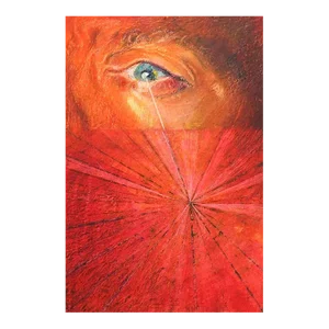 Late 20th Century Bright Red Orange Surreal Eye Painting
