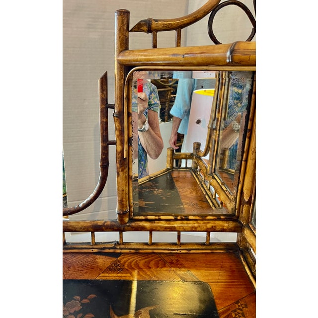 Wood Antique French Bamboo & Lacquer Corner Cabinet, c.1870 For Sale - Image 7 of 17