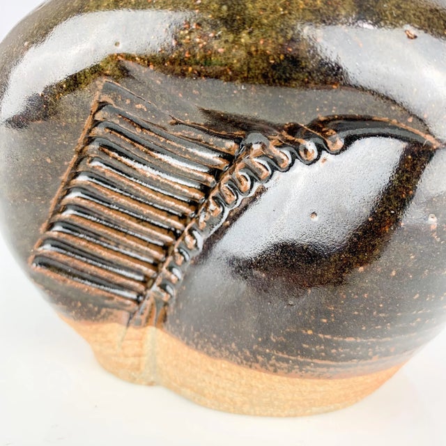 Ceramic Vintage Studio Art Pottery Textured Vase Artist Signed Brown Mid Century Modern South Western For Sale - Image 7 of 12