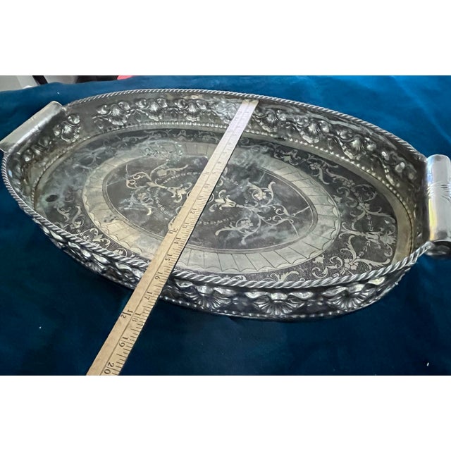 Silver Plate Large 28”x14” Mid-20th Century Victorian Style Serving Platter Buttler Tray. Entertain in Grand Style. Jo For Sale - Image 4 of 6