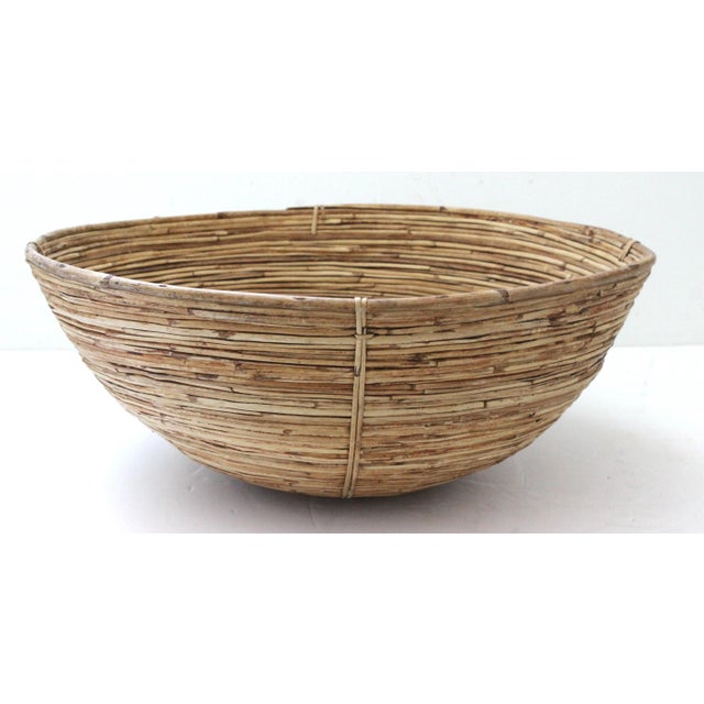 Artisan Handwoven Reed Basket 19" Diam For Sale In Miami - Image 6 of 11