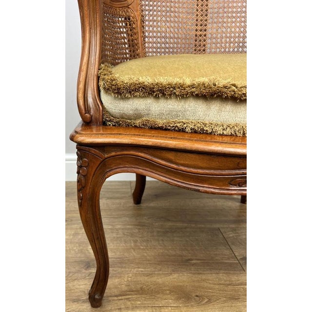 Vintage French Cane Upholstered Accent Carved Chair For Sale - Image 11 of 15