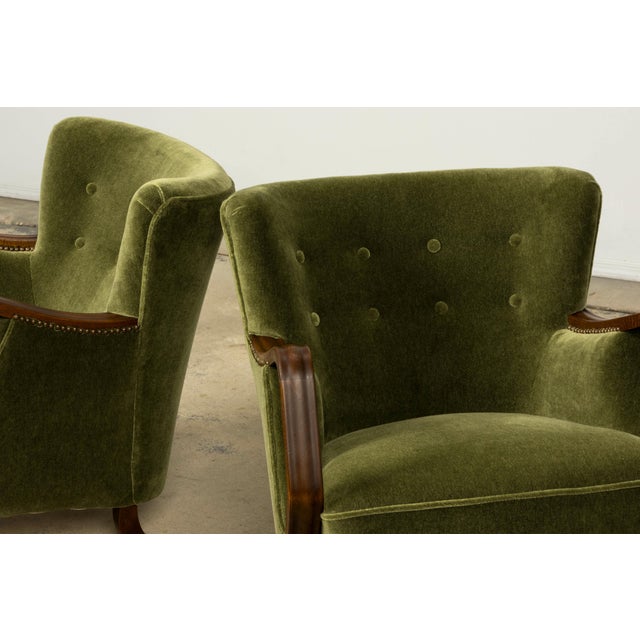 Wood Danish Art Deco Lounge Chairs by Alfred Christensen, Walnut & Mohair, 1940s For Sale - Image 7 of 18