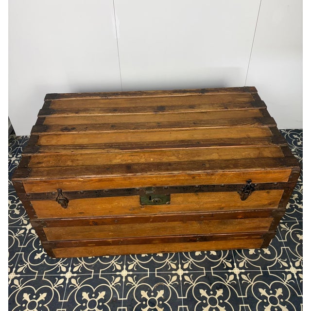 Antique Wooden Steamer Trunk, 1890s For Sale - Image 4 of 15