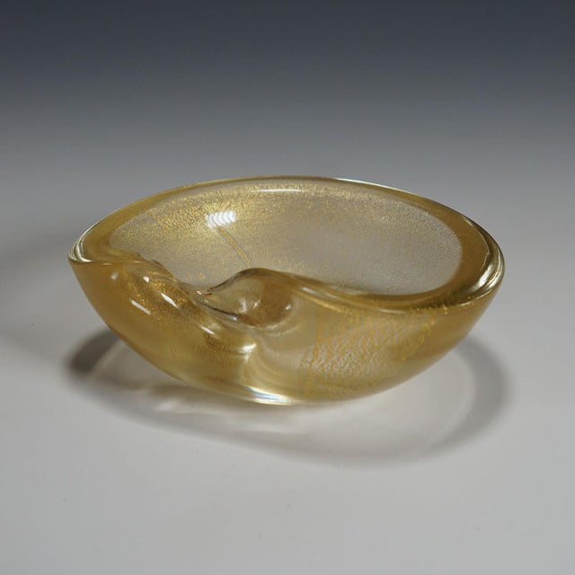 Mid-Century Modern Vintage Art Glass Bowl With Gold Foil, Murano Italy 1950s For Sale - Image 3 of 6